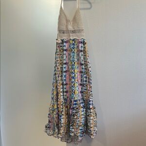 Aqua Maxi Skirt with Crochet Detail